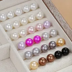 15 Pairs Round Pearl Earrings Set